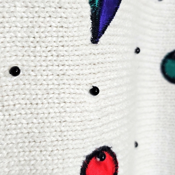 Vintage‎ V-neck Sweater Mardi Gras Beaded Womens Small Embellished White Dolman - Picture 6 of 6